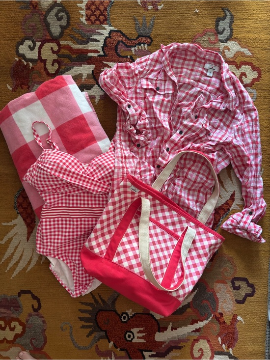 Draper James Other - Lands End Draper James WHOLE LOOK! Pink Gingham Tote & Matching Swim Set size 8